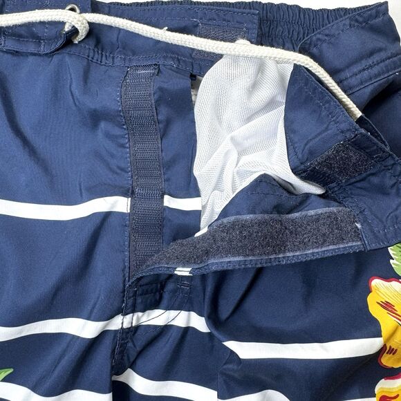 Polo Ralph Lauren Swim Shorts Men Medium Navy White Stripe Floral Hibiscus Trunk - Picture 5 of 15
